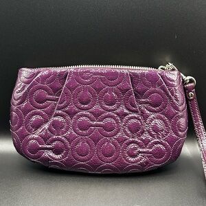 Coach Plum Quilted Patent Leather Wristlet with Hang Tag